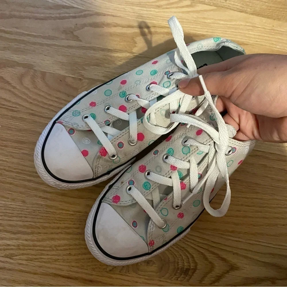 Converse Polka Dot Sneakers Sz 4 Pink Teal Gray Kids Girls